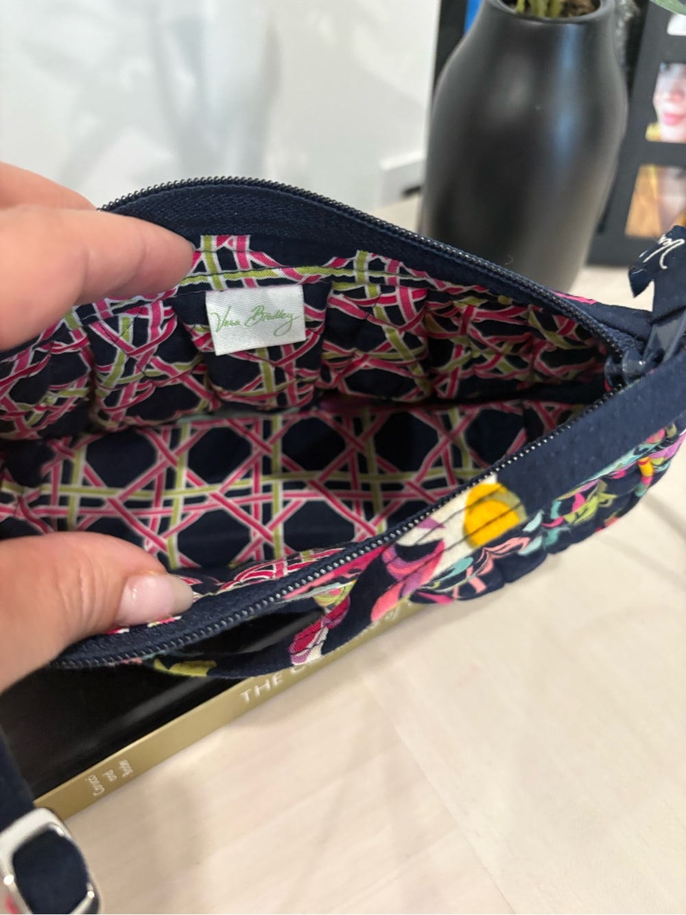 Vera Bradley Navy Quilted Floral Shoulder Bag - Picture 6 of 7